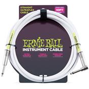 CABLE INSTRUMENT ERNIE BALL ULTRAFLEX 3M DROIT/COUDE BLANC