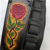COURROIE GUITARE GAUCHO NOIRE MOTIF THE ROSE