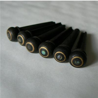 Ebony Bridge Pins Set of 6 Abalone dots Brass inlay 5,3mm