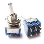 SWITCH ON/ON 6 PINS TIGE RONDE CHROME BLEU DPDT