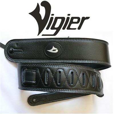 COURROIE GUITARE OU BASSE VIGIER CUIR DELUXE NOIRE